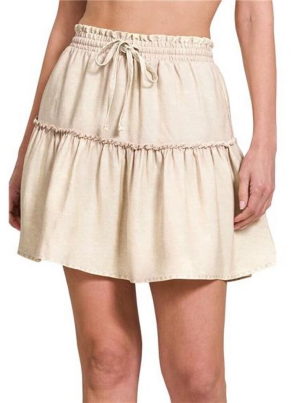 Zenana Outfitters Cream Tiered Drawstring A-Line Skirt